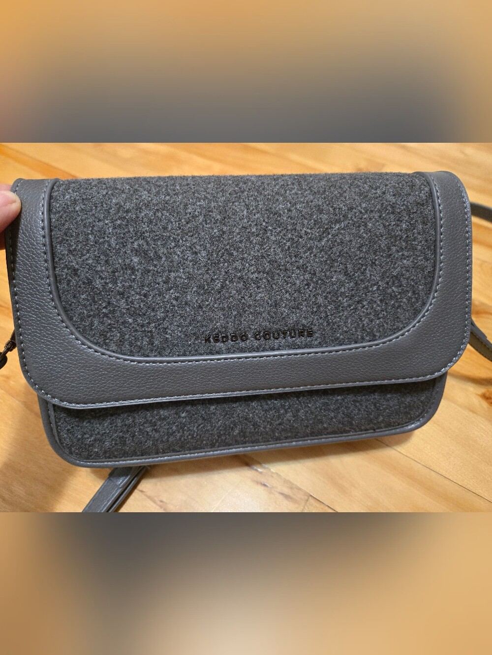 Gray Felt & Leather Crossbody Messenger Bag
